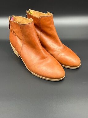 Joules Women’s Brown Leather Ankle Boots Booties Back Zip Almond Toe EU 37 US 6